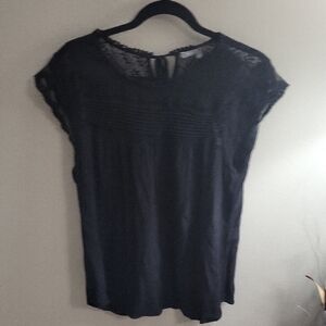 Daniel Rainn Black Lace Yoke Cap Sleeve Top